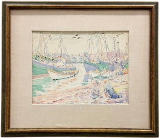 WILLIAM MALHERBE (1884-1951, French American) Pointillist Harbor Scene