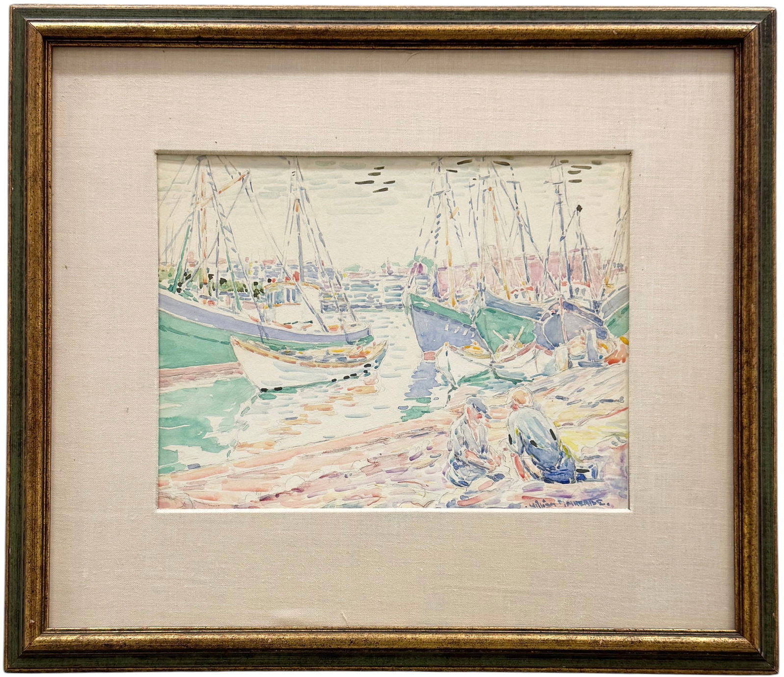 WILLIAM MALHERBE (1884-1951, French American) Pointillist Harbor Scene (1 of 4)