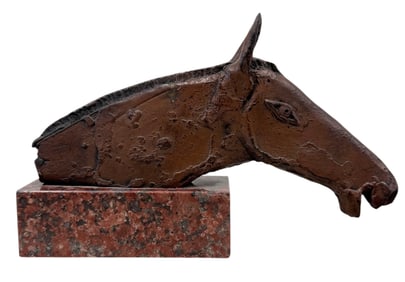 Mid-Century Signed Heavy Bronze Horse Sculpture On Marble Base 1960's