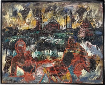 "El Recuerdo" Istabul Modernist Mixed Media Abstract Painting Signed Illegibly