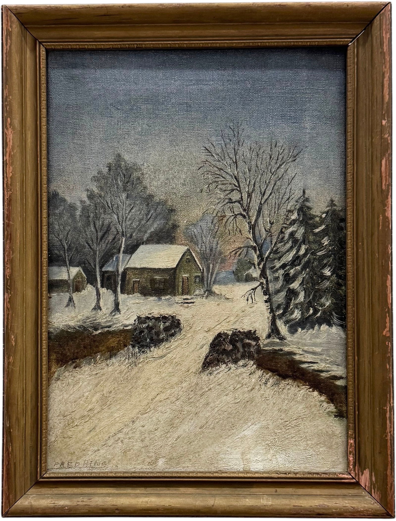 American School Winter Landscape Oil Painting On Canvas (1 of 4)