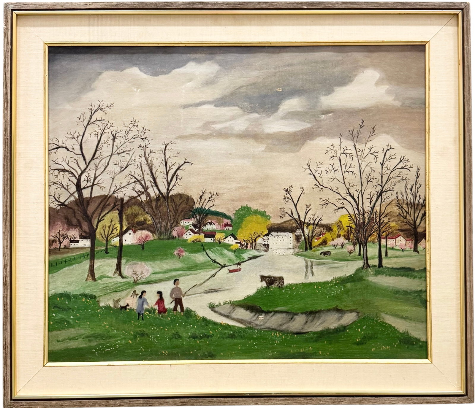 American School Folk Art Painting In The Style Of Granda Moses, Unsigned: Oil on canvas 24 x 20 in, 29 x 25 in (framed)