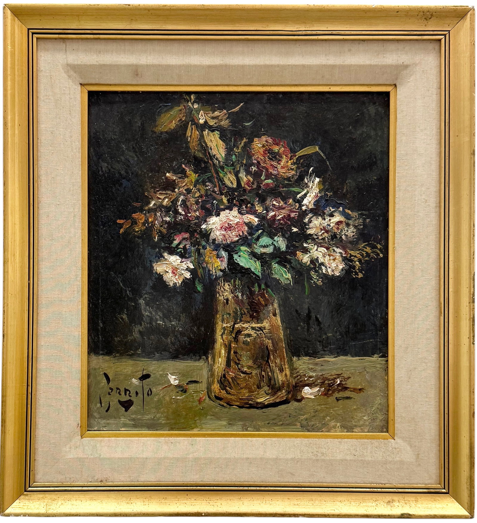 EGIDIO CERRITO (1918-1997, Argentina) Still Life: Oil on board 13 3/4 x 12 in, 19 1/2 x 18 in (framed). Domestic Flat Shipping Price: $55