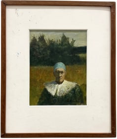 "Island Performer" Moody Surrealist Portrait In Landscape Signed Illegibly