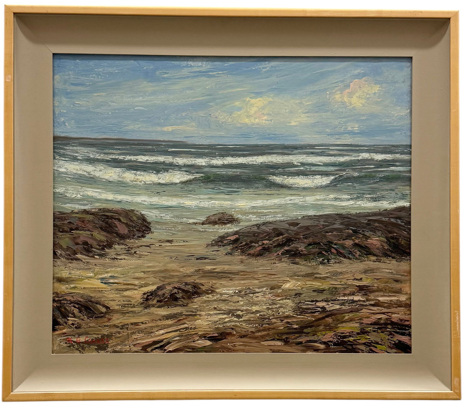 RG CLARKE (20th c, American) California Impressionist Seascape With Crashing Waves (1 of 3)