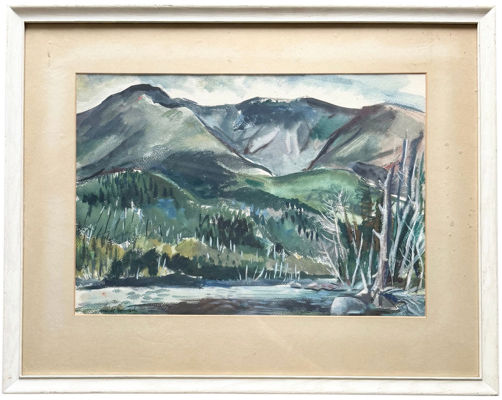 WALTER REINSEL (1905-1979, American) Pennsylvania Artist, Landscape: Watercolor 19 1/4 x 13 1/4 in (sight), 27 x 21.5 in (framed). Domestic Flat Shipping Price: $90. Walter Reinsel was born in Reading, Pennsylvania in 1905 and died in 1979. He studied at the Pennsylvan