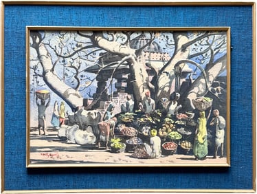 Gideon Devapriam Thyaga Raj (20th c, India) Street Scene, Watercolor