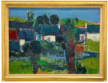 GABRIEL GODARD (b. 1933, French) "Ferme Bretonne", Modernist Farm Landscape