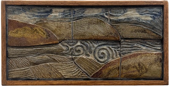 Mid-Century Modern Circa 1970's Ceramic Relief Tile Signed Mosaic Bloomington, Indiana