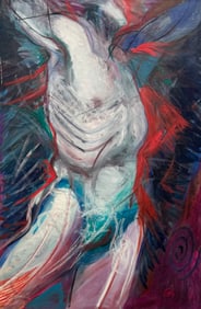 Vintage American Biomorphic Male Abstract Monogrammed Oil Painting On Canvas