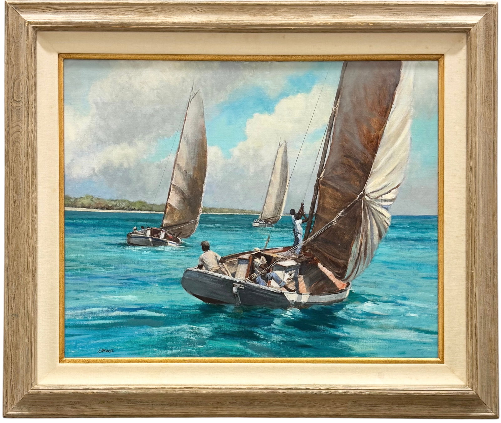 JERRY ROSE (20th c, American) Out Island Regatta Bahamas, Maine Artist: Oil on canvas 30 x 24 in, 39 x 33 in (framed). Domestic Flat Shipping Price: $110