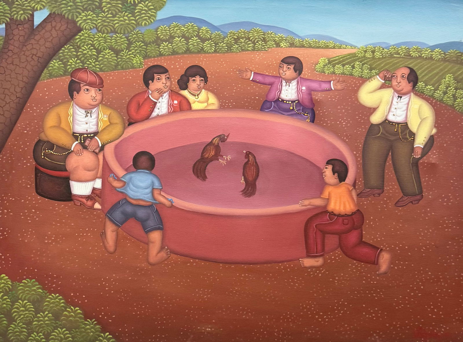 WOODY NELSON (20th c, Haitian) Cockfighting (1 of 3)