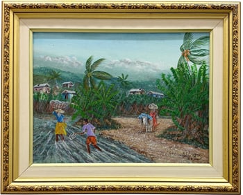 EDDY AZOR (20th c, Haitian) Figures In Landscape