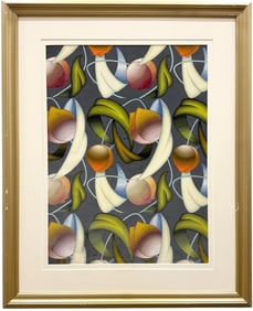 Modern Floral Abstract Painting Unsigned Gouache On Board