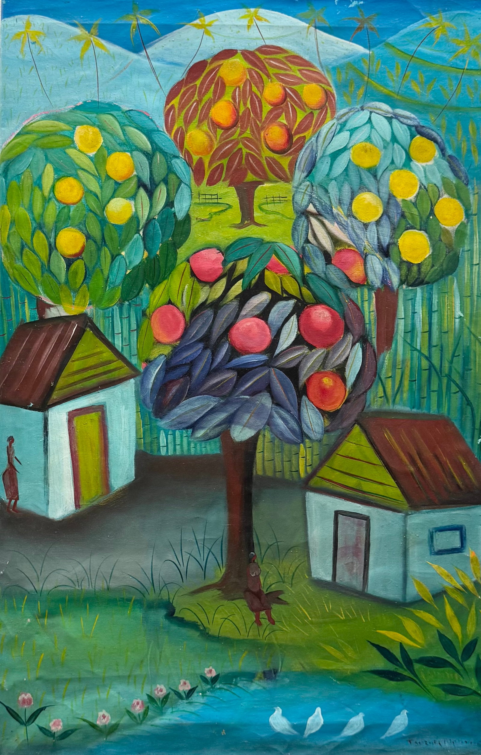 ALPHONSE FRITZNER (1938-2006, Haitian) Surrealist Fruit Trees: Oil on canvas 30 x 20 in. Domestic Flat Shipping Price: $80