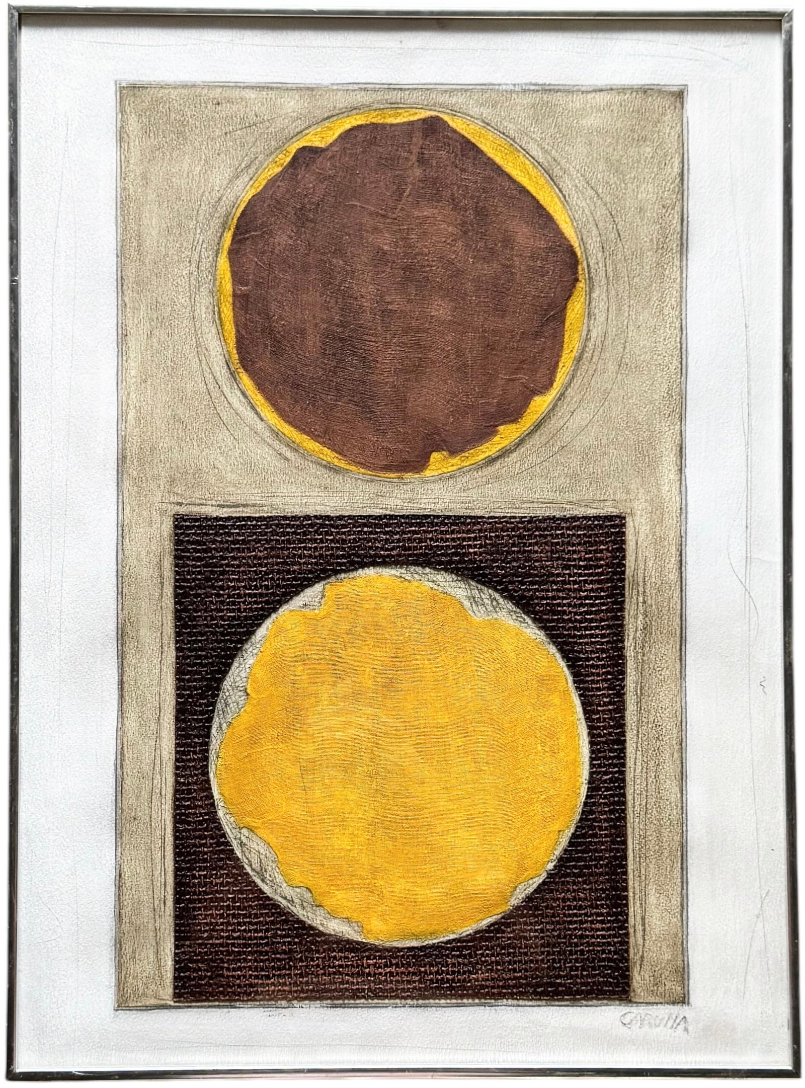 RAMON A CARULLA (b. 1936, Cuban) Abstract, Coconut Grove Gallery Label: Mixed media 30 x 22 in (framed). Domestic Flat Shipping Price: $110