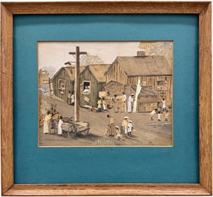 GINA (20th c, American) Southern School Black Folk Art Village Scene