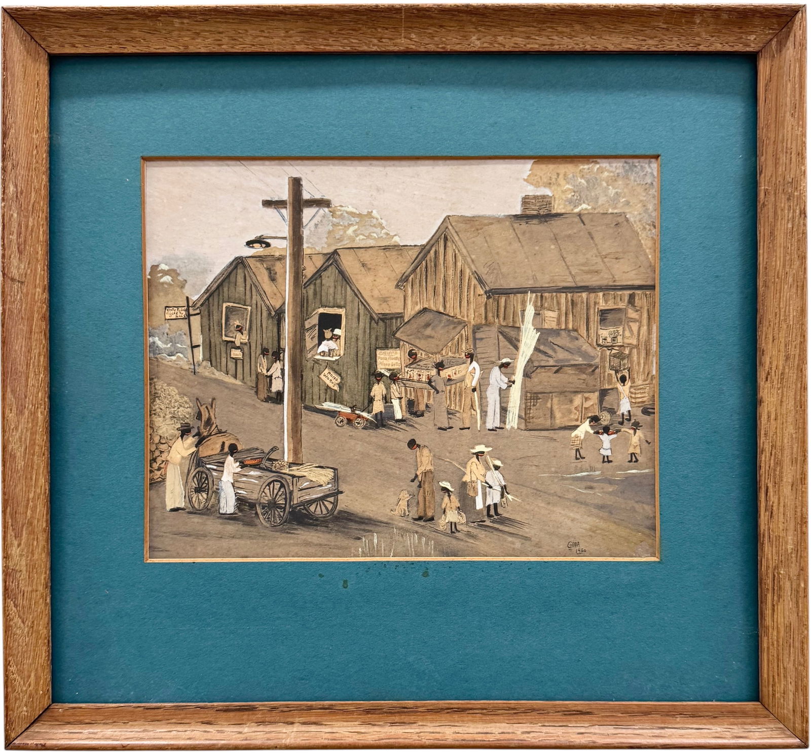 GINA (20th c, American) Southern School Black Folk Art Village Scene (1 of 5)