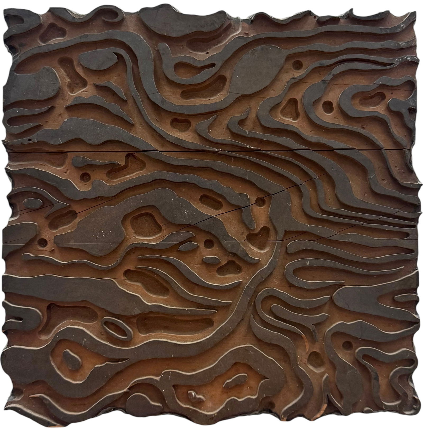 Heavy Mid-Century Modern Carved Solid Wood Relief Abstract Wall Sculpture (1 of 4)