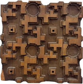 Heavy Mid-Century Modern Carved Solid Wood Relief Abstract Wall Sculpture