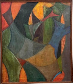 Mid-Century American School Abstract Oil Painting Signed Verso