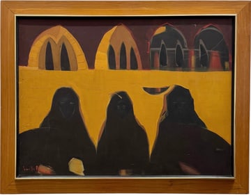 GUILLO PEREZ (b. 1926, Dominican Republic) "Mujeres", Large Oil Painting