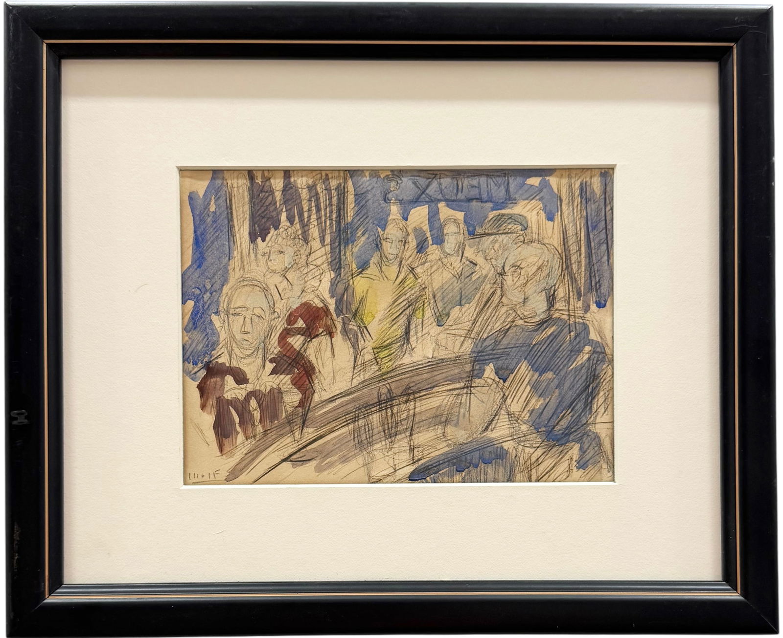 Mixed Media Expressionist Abstract With Figures Signed Illegibly (1 of 3)