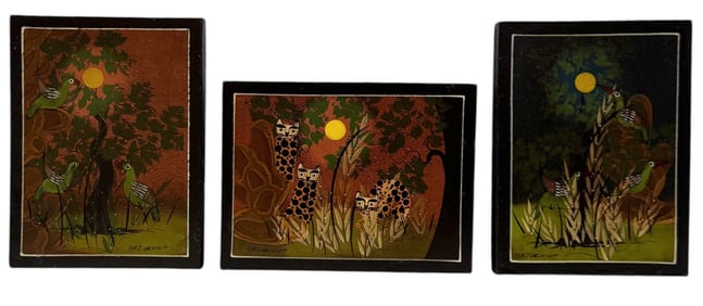 (3) Grouping Of Signed Mexican Folk Art Paintings On Wood