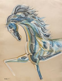 PAUL NABB Mid-Century Modern Horse Abstract Pastel On Paper 1967