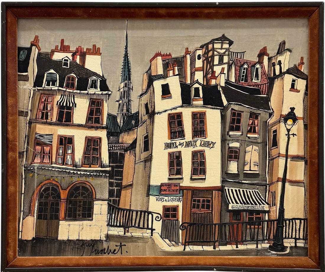 MICHAEL GUY NOCHET Montmartre Paris Modernist Street Scene: Oil on canvas 19 x 16 in. Domestic Flat Shipping Price: $55
