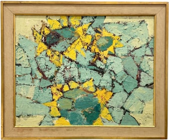 Circa 1970's American School Mid-Century Modern Flower Abstract Signed Painting