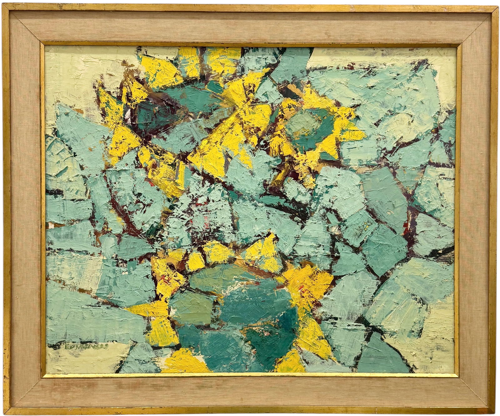 Circa 1970's American School Mid-Century Modern Flower Abstract Signed Painting (1 of 3)