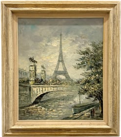 Vintage Paris School Eiffel Tower Signed Oil Painting On Canvas