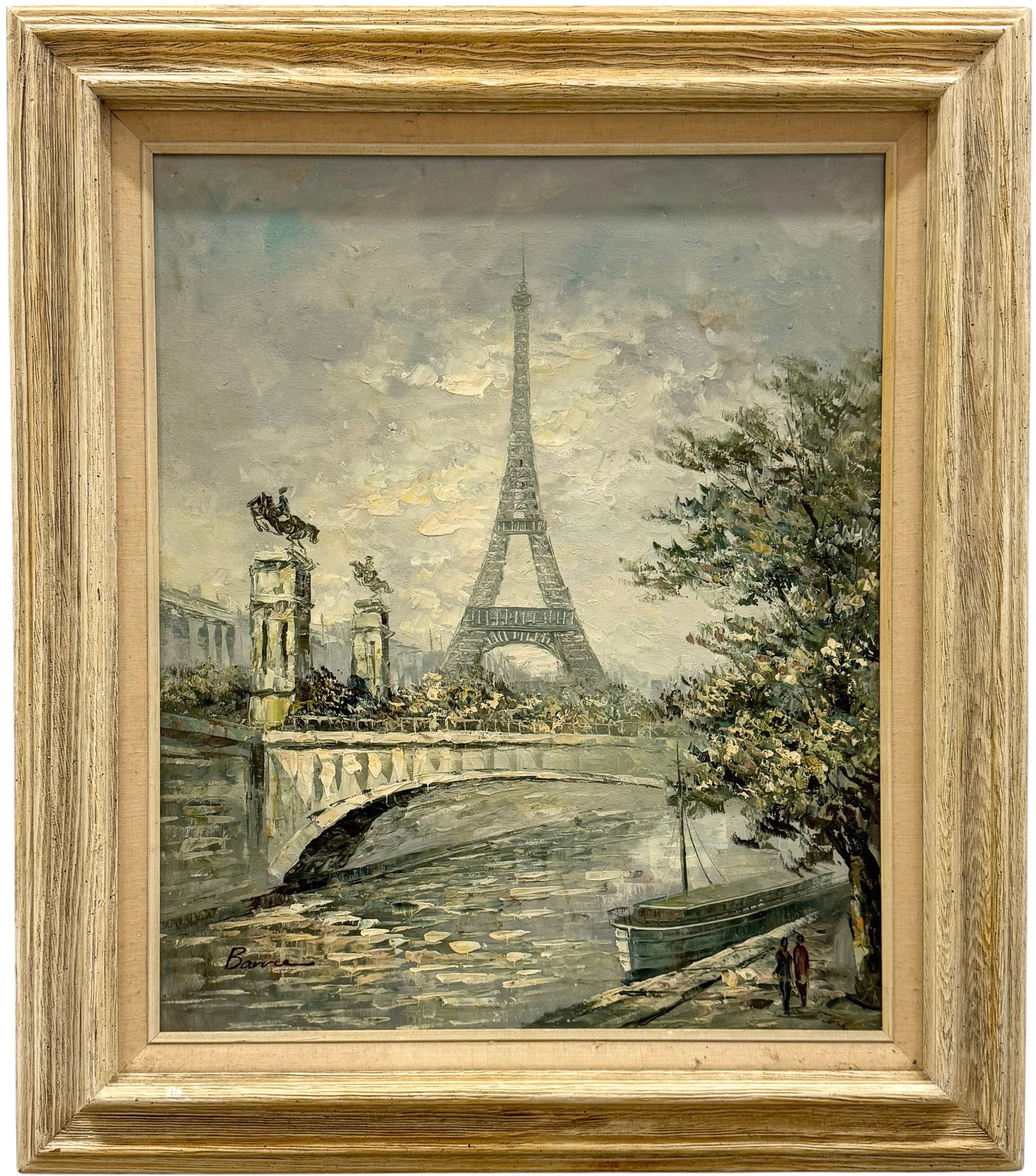 Vintage Paris School Eiffel Tower Signed Oil Painting On Canvas: Oil on canvas 24 x 20 in, 31 x 27 in (framed). Domestic Flat Shipping Price: $80