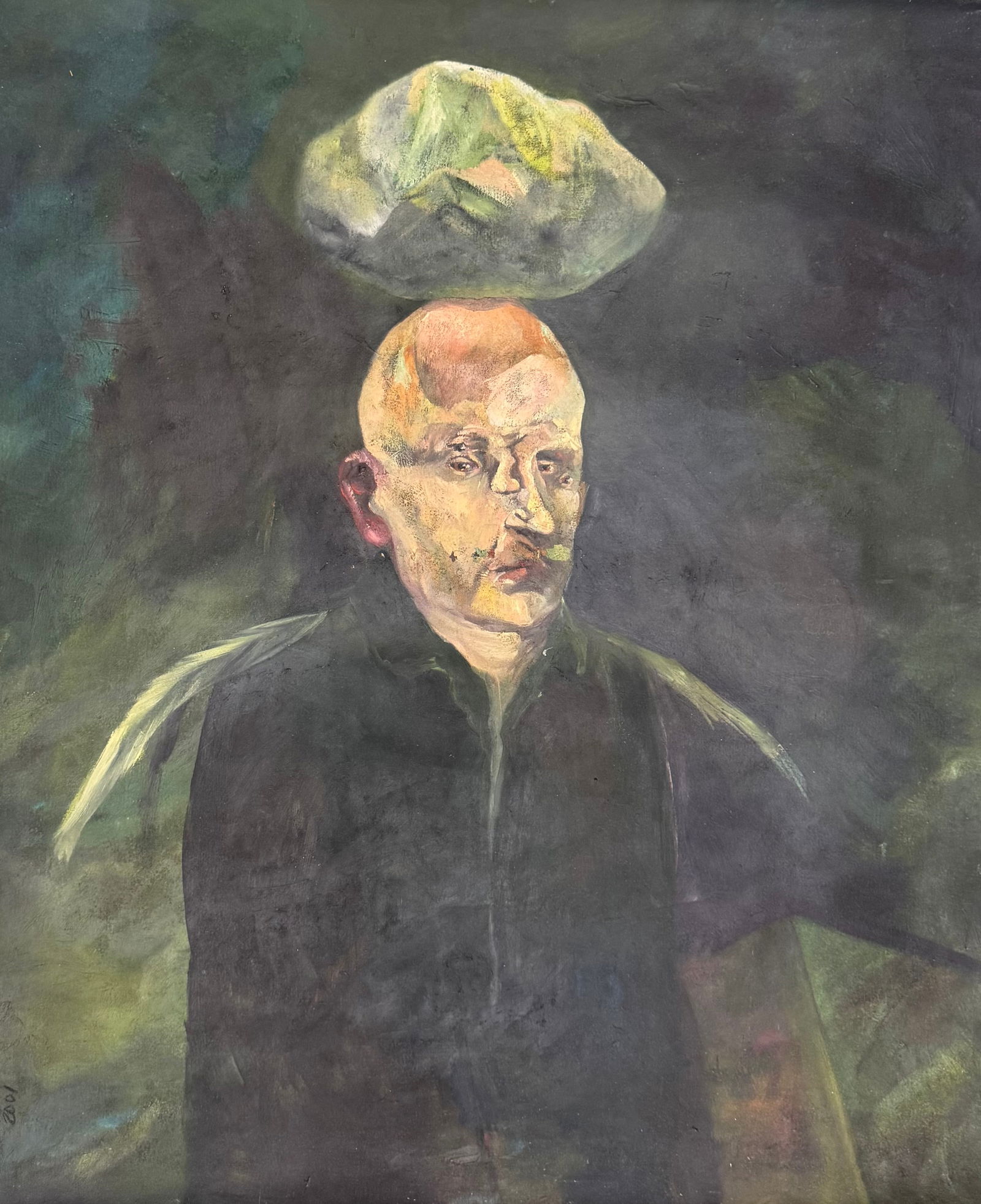 JUAN LUIS ILISASIGUI (b. 1964 Cuba) Large Surrealist Portrait, Style Of Francis Bacon: Oil on canvas 50 1/2 x 39 1/2 in. Uu-stretched. Domestic Flat Shipping Price: $65