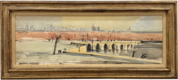 Beautifully Framed Impressive Paris School Watercolor Signed Illegibly