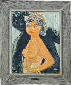 French School Salon Des Independants Modernist Nude Portrait Signed H Noel Oil Painting