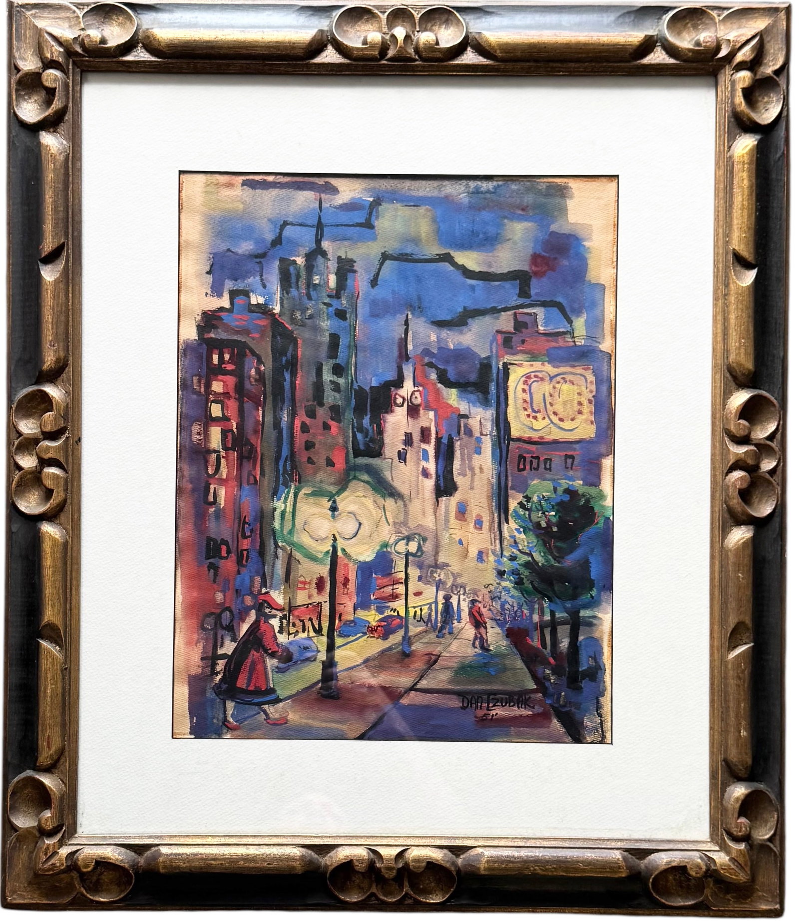 DANIEL CZUBAK (20th c, American) Michigan Ave, Chicago Mid-Century Watercolor: 17 1/2 x 13 1/2 in (sight), 28 x 24 in (framed). Domestic Flat Shipping Price: $90