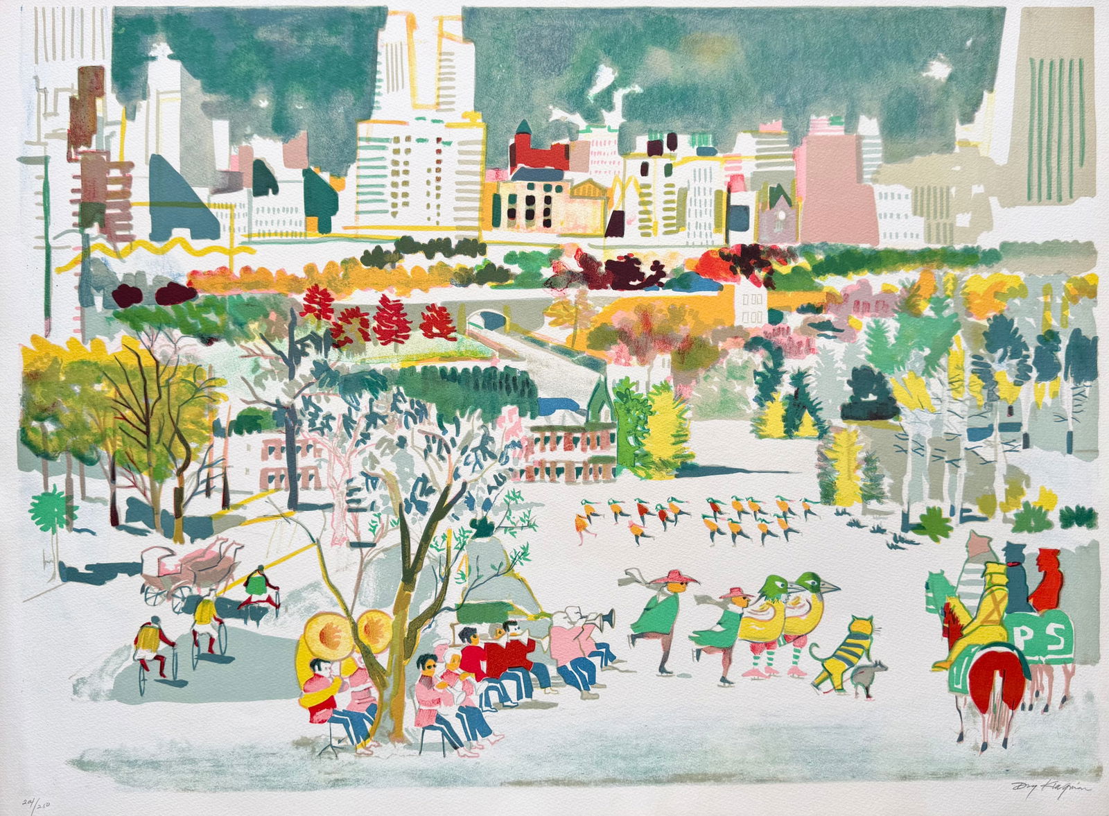 DONG KINGMAN Pencil Signed Lithograph Cityscape Ice Skating (1 of 3)