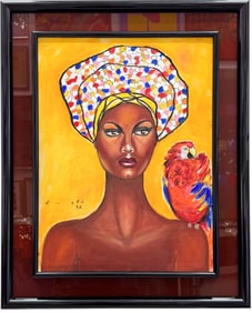 Vintage 1980's Caribbean, Possibly Dominican Modernist Signed Portrait Of A Woman