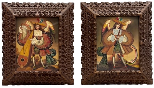 Pair Of Cusco School Oil Paintings Matching Framed
