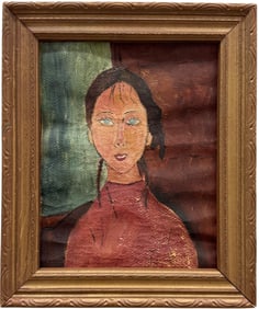 Early 20th Century Oil On Paper Expressionist Portrait Of A Woman After Modigliani