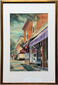 Nicely Framed Signed Watercolor Of An American Street Scene Townscape