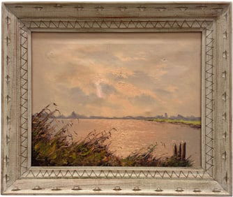American School Impressionist Tonalist Marsh Landscape Signed Oil Painting