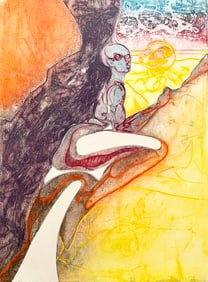 Pencil Signed Modern Intaglio Print Abstract With Figure