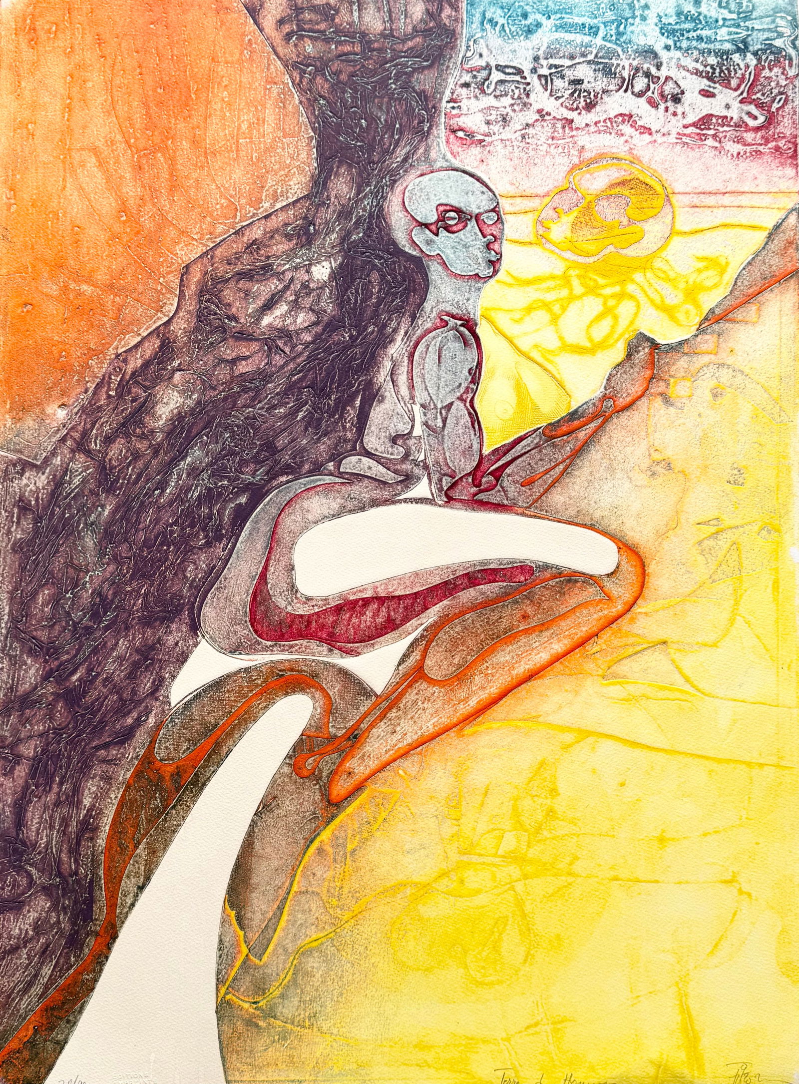 Pencil Signed Modern Intaglio Print Abstract With Figure (1 of 4)