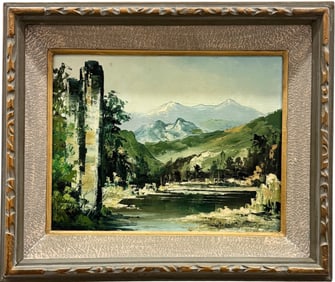 Nicely Framed Mountain Landscape Signed Oil Painting