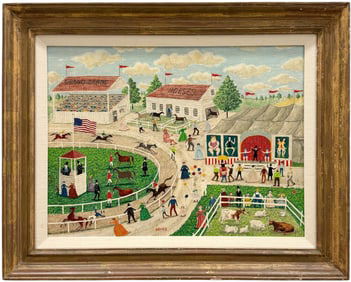 JEANNE DAVIES (b. 1936, American) Folk Art, Horse Racing Circus