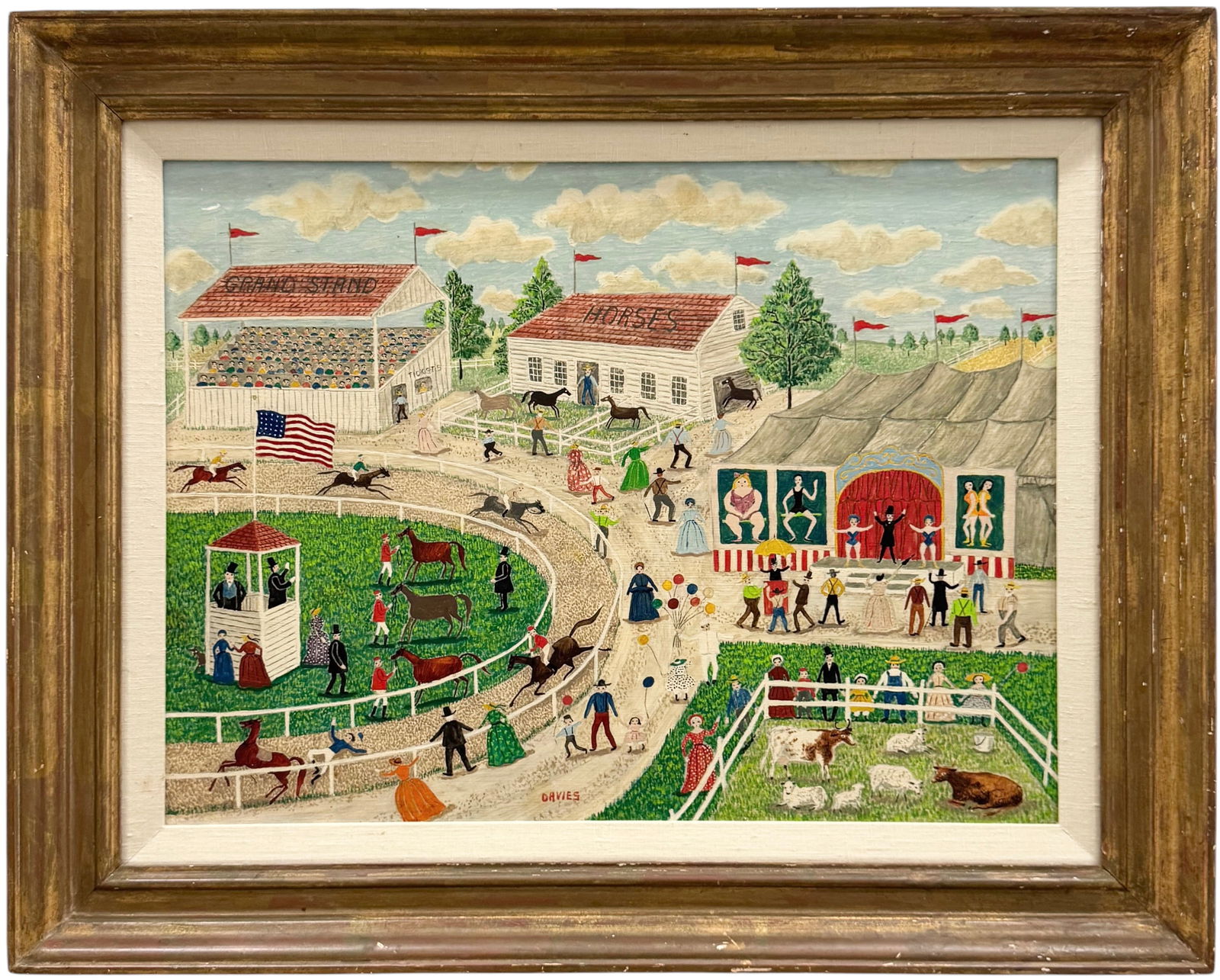 JEANNE DAVIES (b. 1936, American) Folk Art, Horse Racing Circus