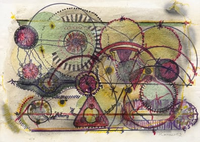 Vintage Mixed Media Painting Abstract Signed